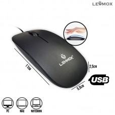 Mouse com Fio USB Óptico Ergonômico 3 Botões Office Ultra Leve Lehmox LEY-1564 - Preto